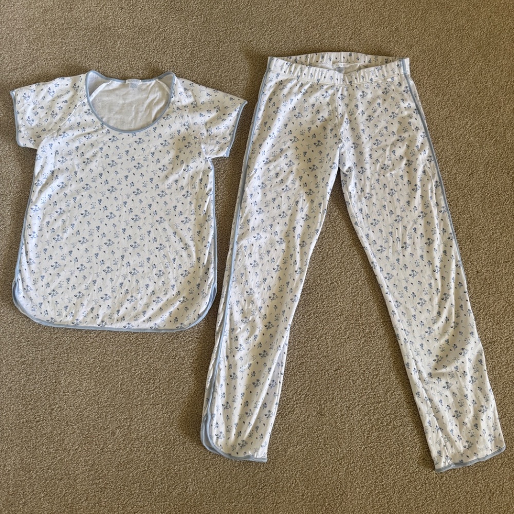 LAKE pajamas french blue floral short sleeve pj pants set XS